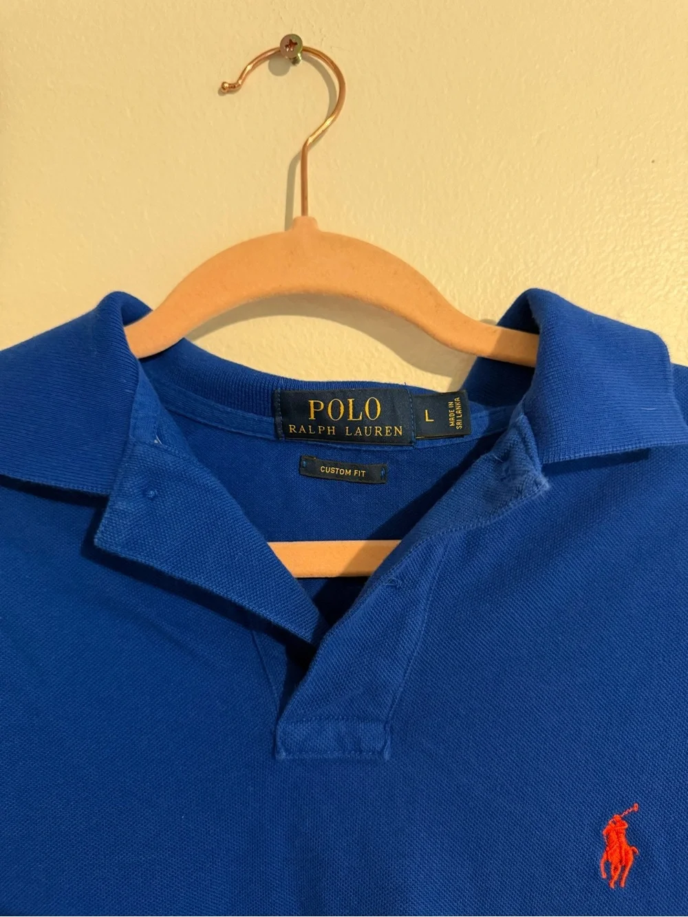 Polo Ralph Lauren Mens L blue short sleeve polo shirt: red logo preppy school
